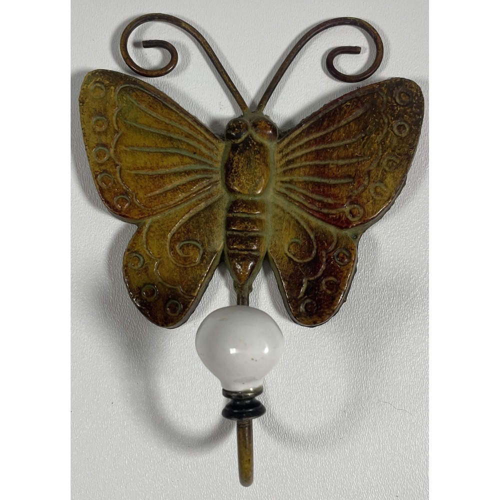 Vintage Butterfly Wall Hook – Decorative Metal with Ceramic Knob